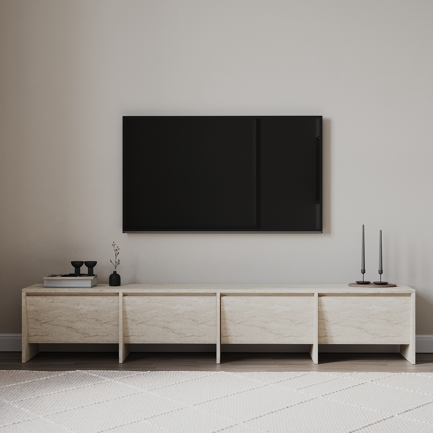 Laris 180 cm Tv Ünitesi – 4 Kapaklı, Traverten Desenli Laris 180 cm Tv Ünitesi – 4 Kapaklı, Traverten Desenli